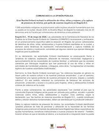 La organización que agrupa a miles de autoridades indígenas refuerza la idea de que los hechos denunciados contradicen completamente los principios transmitidos por los sabios y dirigentes tradicionales del pueblo - crédito Alcaldía de Bogotá