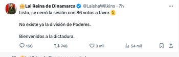 Laisha Wilkins reaccionó con pesimismo