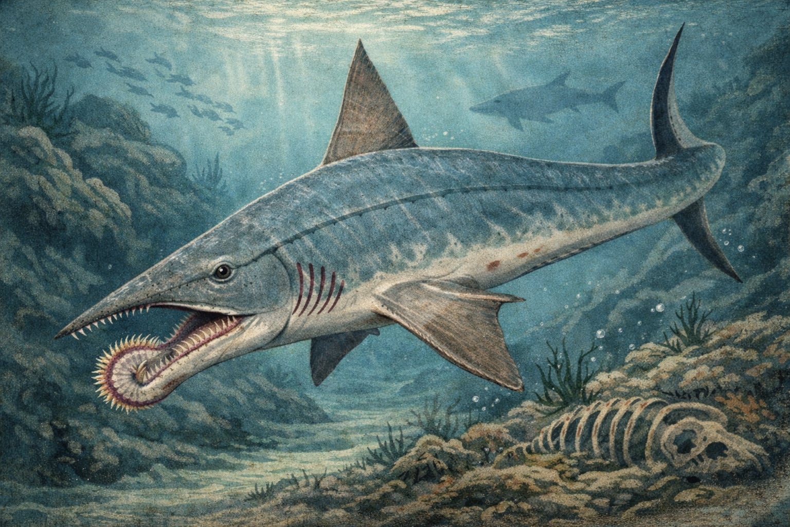 Una extinción masiva hace 252 millones de años erradicó al Helicoprion y sus parientes, sin dejar descendientes directos en los océanos modernos (Imagen Ilustrativa Infobae)