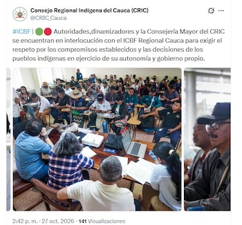 El Cric advirtió que podría retomar las movilizaciones si no obtiene respuestas concretas a sus exigencias antes del plazo establecido (@CRIC_Cauca/X)