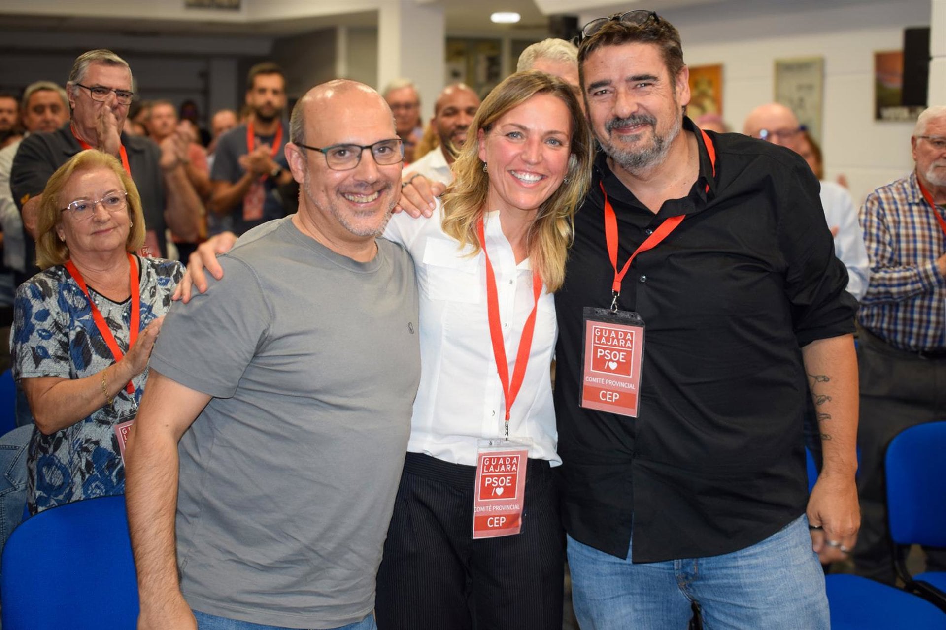 15/10/2026 El secretario provincial del PSOE, Pablo Bellido; la alcaldesa de Sigüenza y parlamentaria regional, María Jesús Merino; y el actual alcalde de Marchamalo, Rafael Esteban.POLITICA PSOE