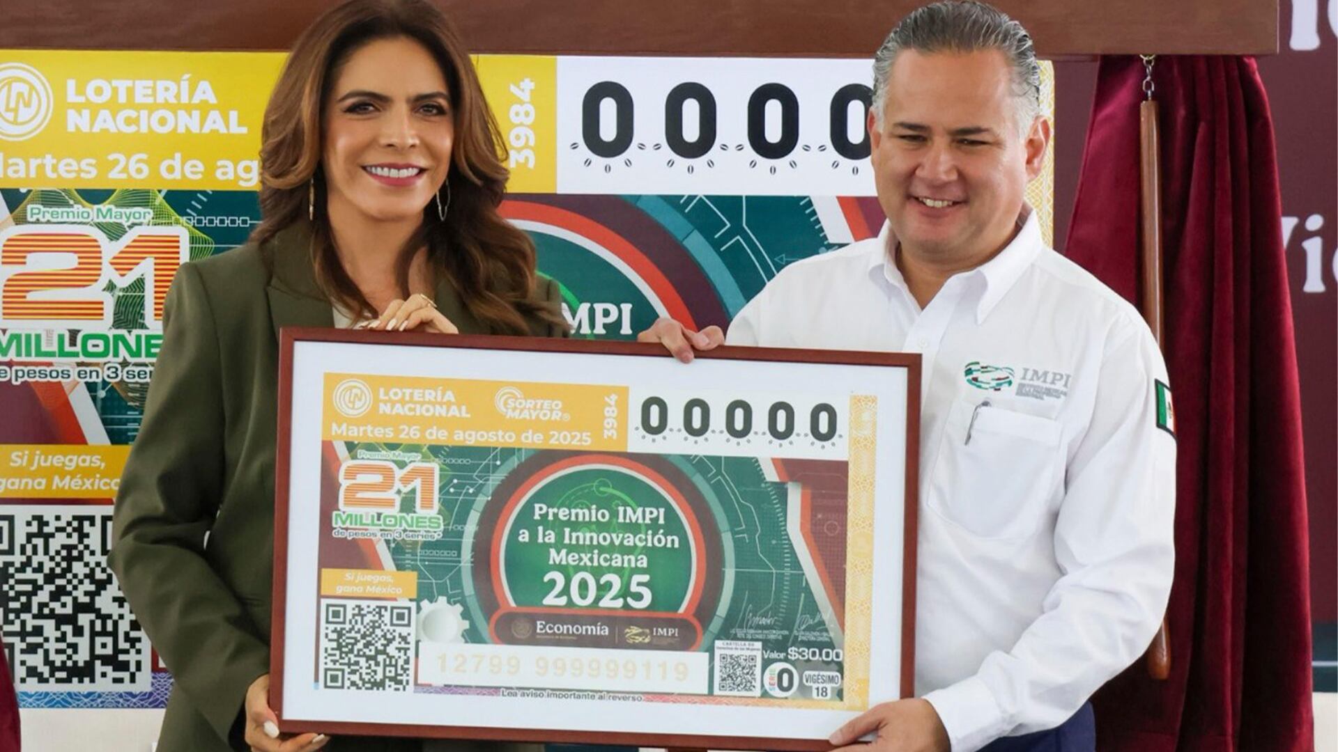 El billete está hecho para reconocer el Premio IMPI a la Innovación Mexicana 2025. (Loteria Nacional)