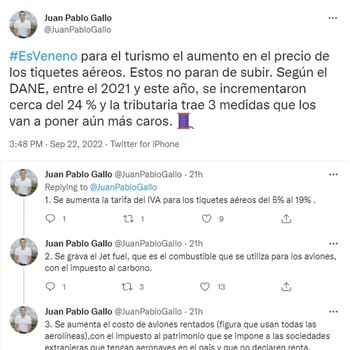 Tuits del senador Juan Pablo Gallo.