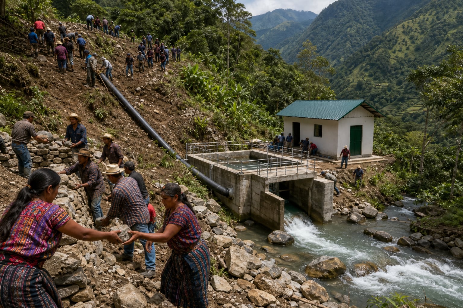 Historia de una central eléctrica insólita en Guatemala: la construyeron a mano, piedra por piedra