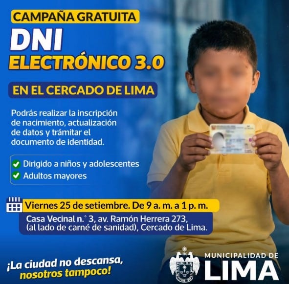 Los ciudadanos podrán realizar trámites vinculados con el DNI electrónico - Créditos. Municipalidad de Lima.