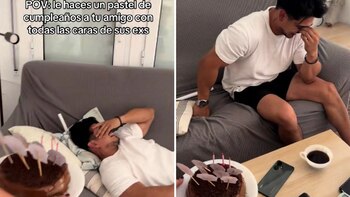 Joven recibe pastel con fotos