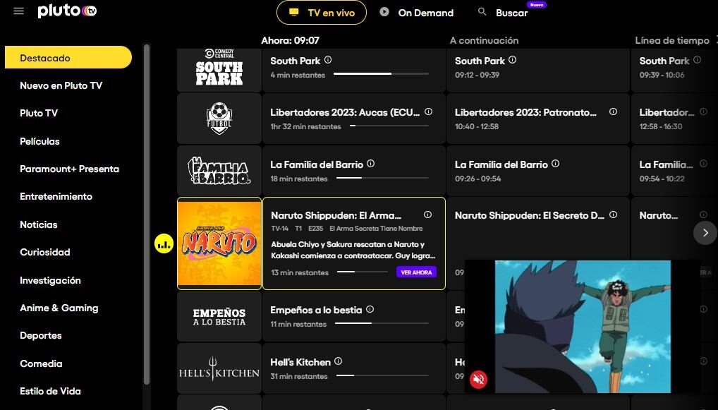 Canales en Pluto TV (Captura)