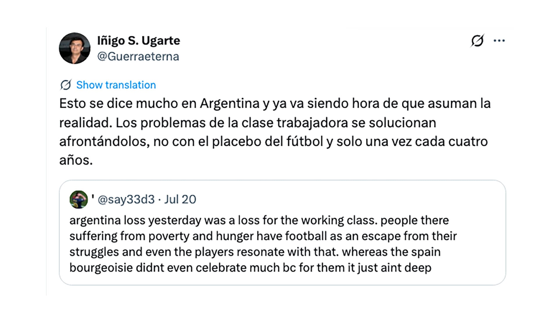 Los medios, las redes y la política progresista europea asumieron un papel de líderes morales que debían dar lecciones a la población argentina