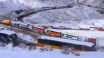 La intensa nevada en Ticlio