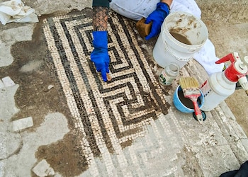 Los mosaicos descubiertos en una villa cercana a Roma. (Ministero della Cultura)