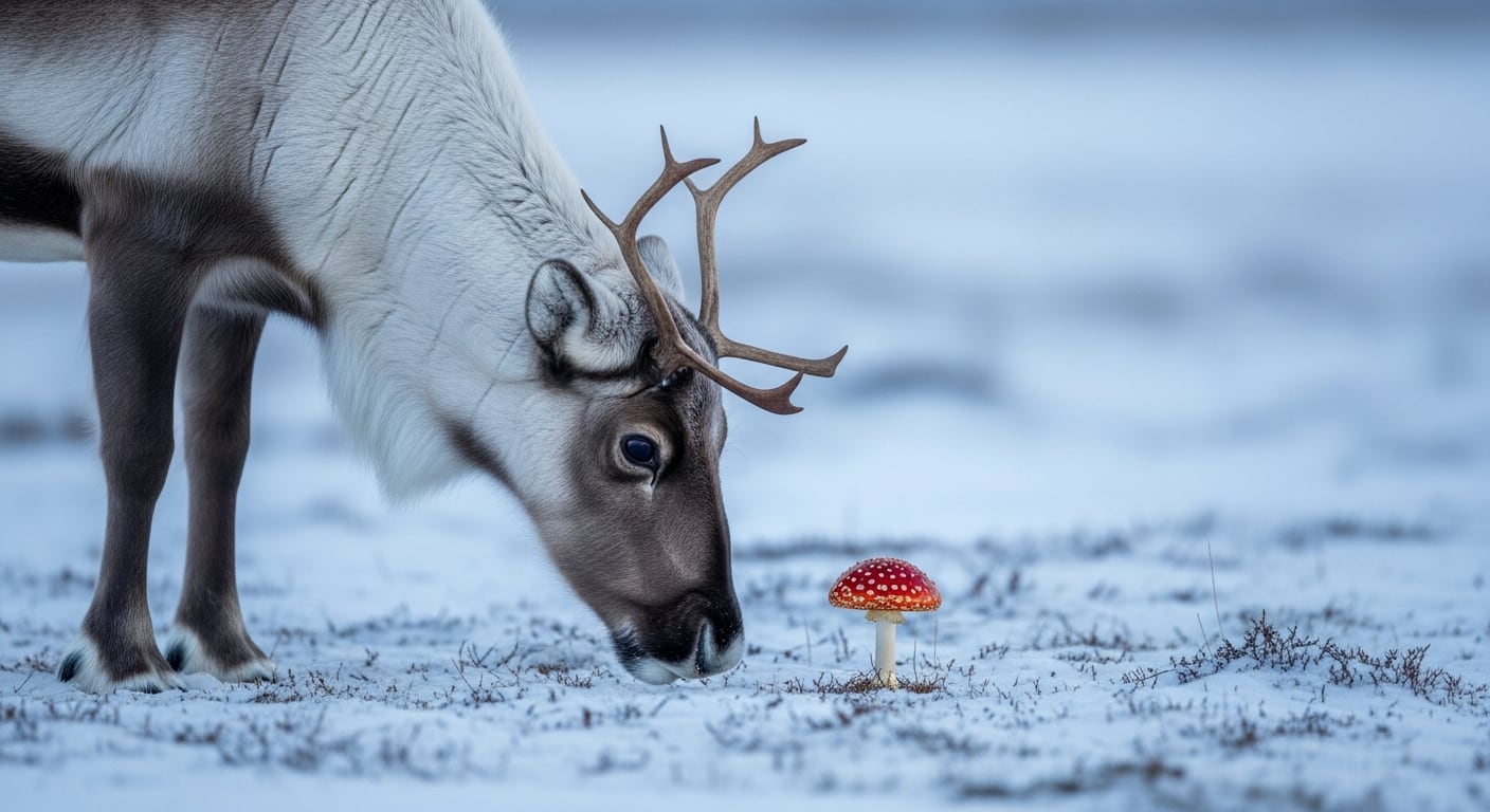 Los renos siberianos consumen el hongo Amanita muscaria, conocido por sus efectos alucinógenos en diversas culturas (Imagen Ilustrativa Infobae)