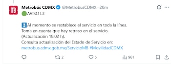 Metrobús presentó retrasos este jueves