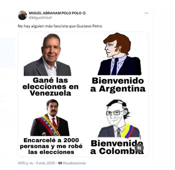 Polo Polo, con su característico tono provocador, lanzó una crítica a la postura diplomática de Petro al aceptar un régimen venezolano señalado por violaciones a los derechos humanos - crédito @MiguelPoloP/X