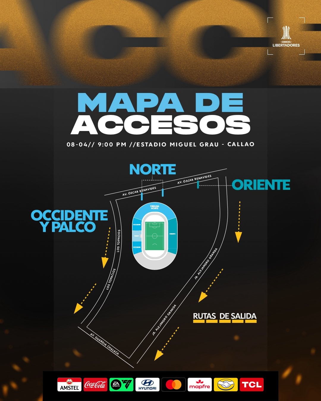 Mapa da entrada do Estádio Miguel Grau em Callao.
