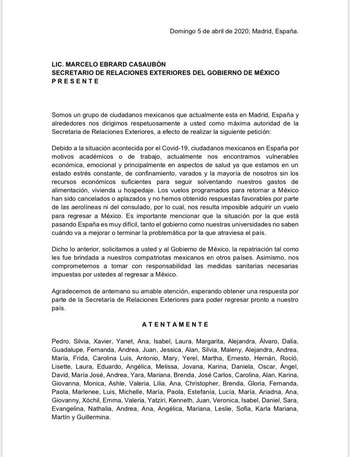 Texto completo de la misiva