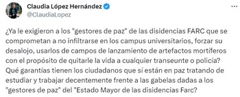 Alcaldesa de Bogotá sobre gestores de paz del EMC
Twitter: @ClaudiaLopez