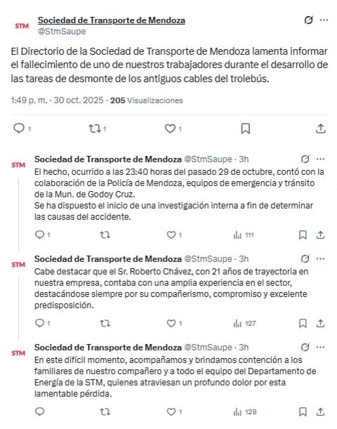 El comunicado de la Sociedad de Transporte de Mendoza