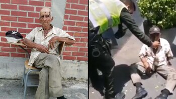 Patrullero auxilia a adulto mayor que se encontraba abandonado y en mal estado de salud en una calle de Cali. Captura de pantalla.