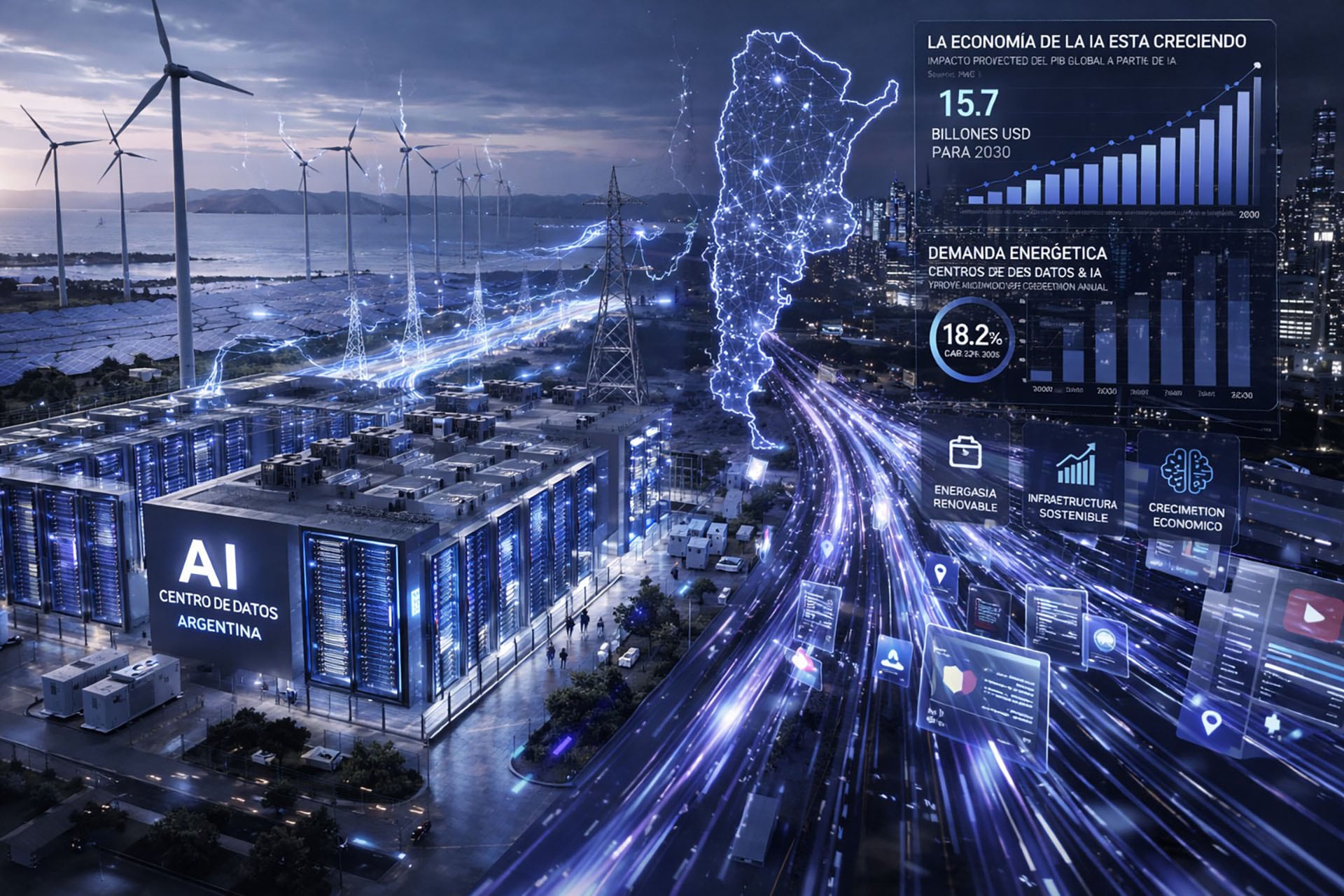 Argentina posee una ventaja estructural relevante: abundancia de recursos energéticos, potencial de generación renovable y disponibilidad territorial para infraestructura tecnológica