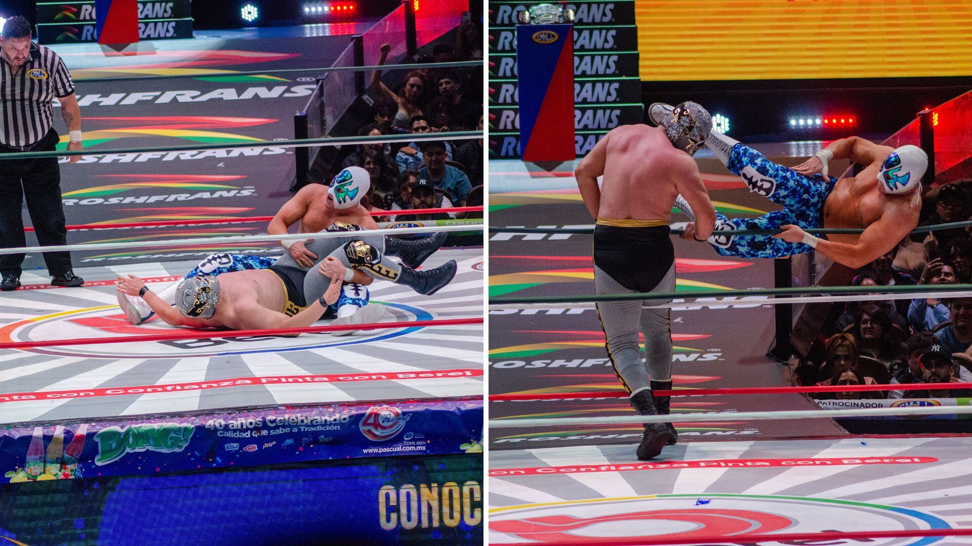 El Heredero de la Atlántida se impuso a Xelhua con una huracarrana para mantener el Campeonato Histórico Semicompleto (CMLL / Óscar Reyes)