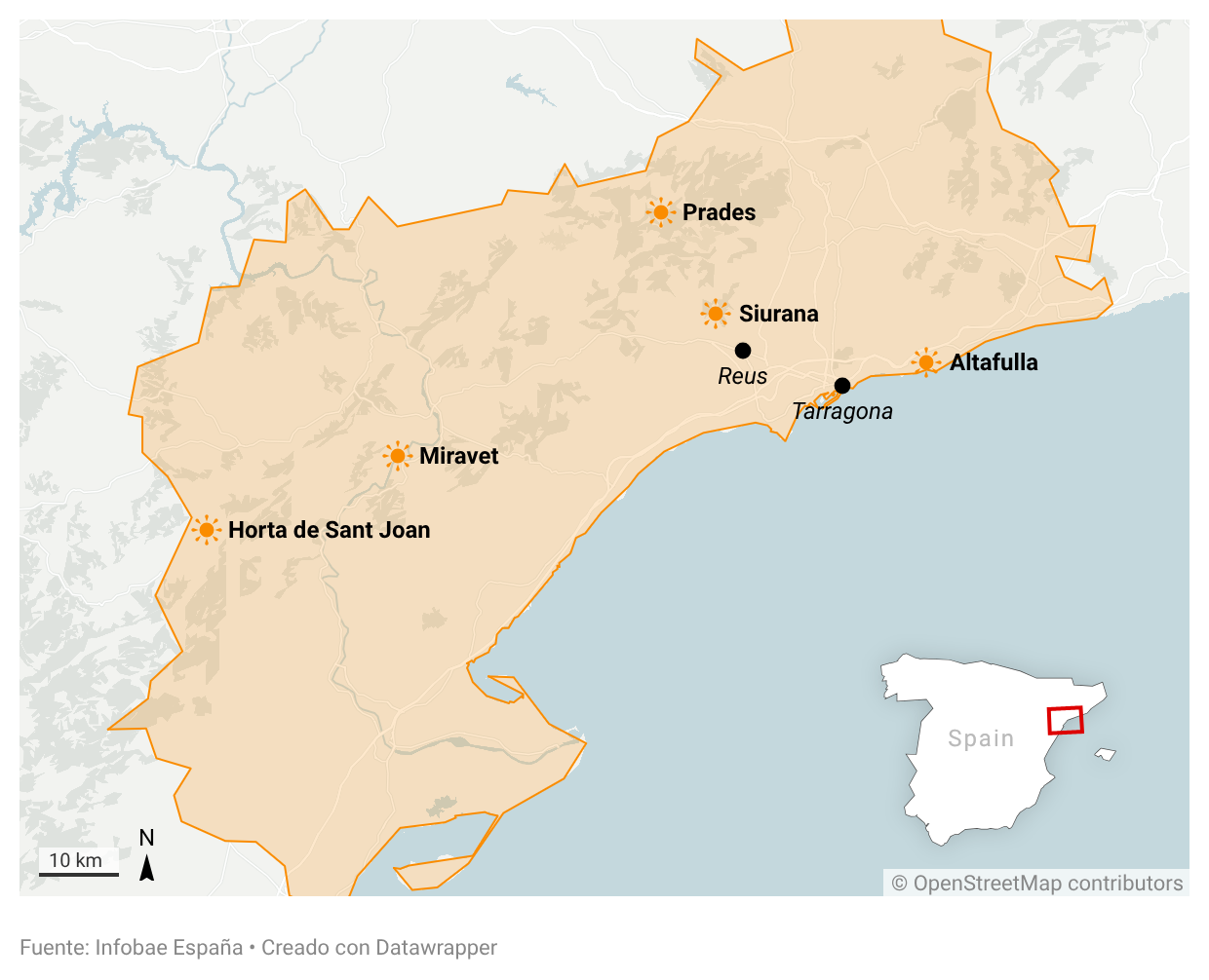 Cinco municipios de la provincia catalana son altamente recomendables para apreciar el eclipse solar. (Datawrapper)