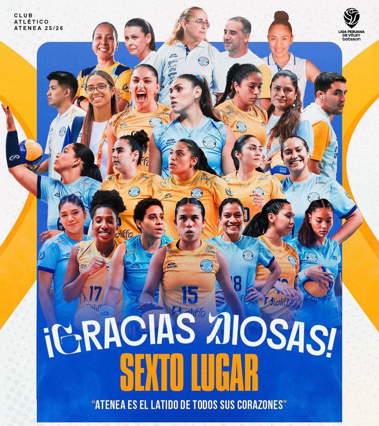 Atlético Atenea se ubicó en el sexto lugar de la Liga Peruana de Vóley 2025/2026.