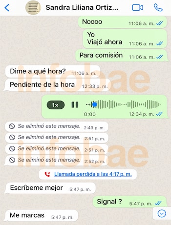 Chat entre Sandra Ortiz y Sneyder Pinilla