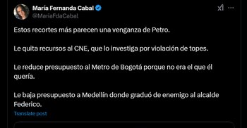 María Fernanda Cabal criticó los