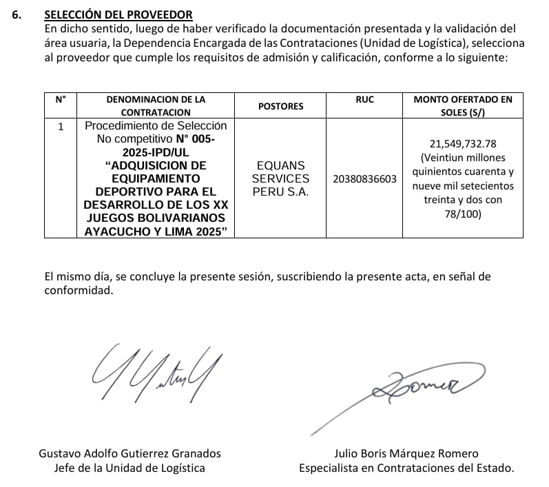 Firma de la buena pro de Equans Services Perú equivalente a S/ 21.5 millones. (Foto: Infobae/Renato Silva)