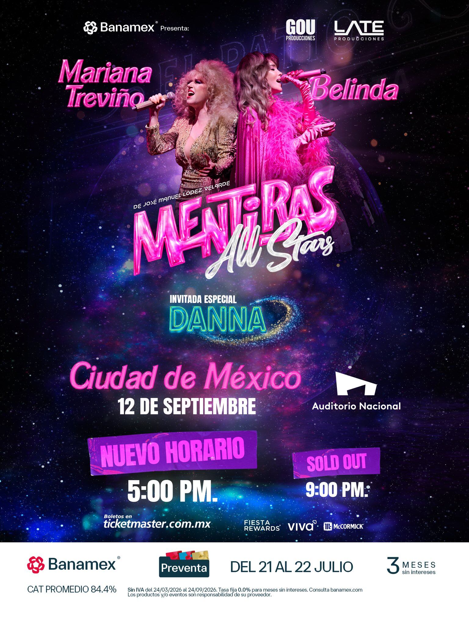 La nueva función de Mentiras All Stars en el Auditorio Nacional queda programada para este 12 de septiembre a las 5:00 pm, según el anuncio en redes sociales. - (X)