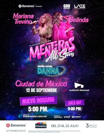 La nueva función de Mentiras All Stars en el Auditorio Nacional queda programada para este 12 de septiembre a las 5:00 pm, según el anuncio en redes sociales. - (X)