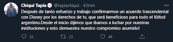 Chiqui Tapia confirmó la extensión del contrato de las transmisiones de la Liga Profesional