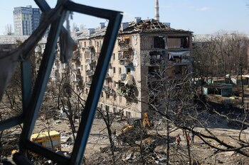 A residential building damaged by