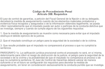El artículo 308 del Código de Procedimiento Penal establece los requisitos para decretar medida de aseguramiento - crédito Código de Procedimiento Penal/Leyes.co