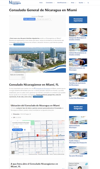 El portal del consulado de Nicaragua en Miami aún está vigente. (Captura de pantalla del portal web)