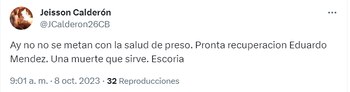 Amenazas de muerte en contra de Eduardo Méndez