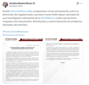 Morena respaldó la detención de Ernesto Ruffo. (Captura de pantalla)