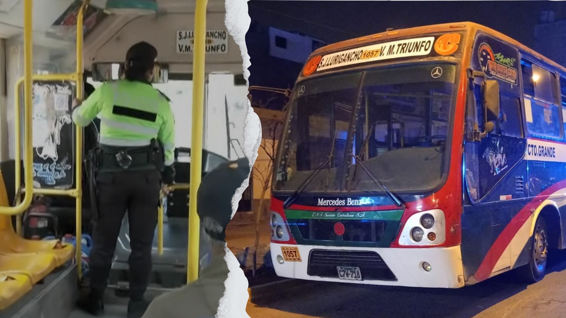 Policías acompañan los recorridos de los buses como medida temporal frente a los recientes hechos de extorsión. Foto: Composición Infobae Perú