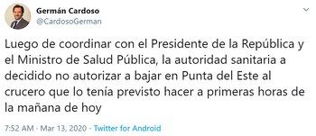 El tuit de Germán Cardoso