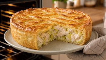Receta de tarta de pollo y puerro, rápida y fácil