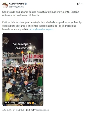 Petro pidió a los marchantes que no realicen actos vandálicos durante la movilización que se convocó en Puerto Resistencia - crédito @petrogustavo/X
