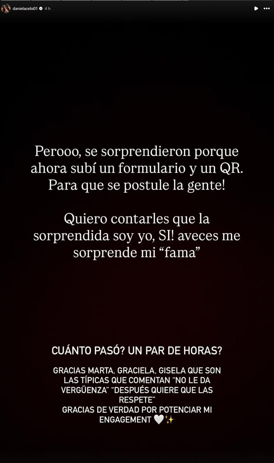 Celis respondió a los comentarios críticos y remarcó el incremento del alcance en sus perfiles digitales