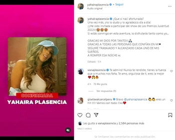 Yahaira Plasencia se pronuncia en Instagram.