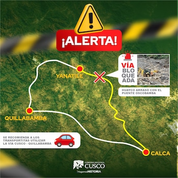 Bloqueada la vía Calca–Yanatile por
