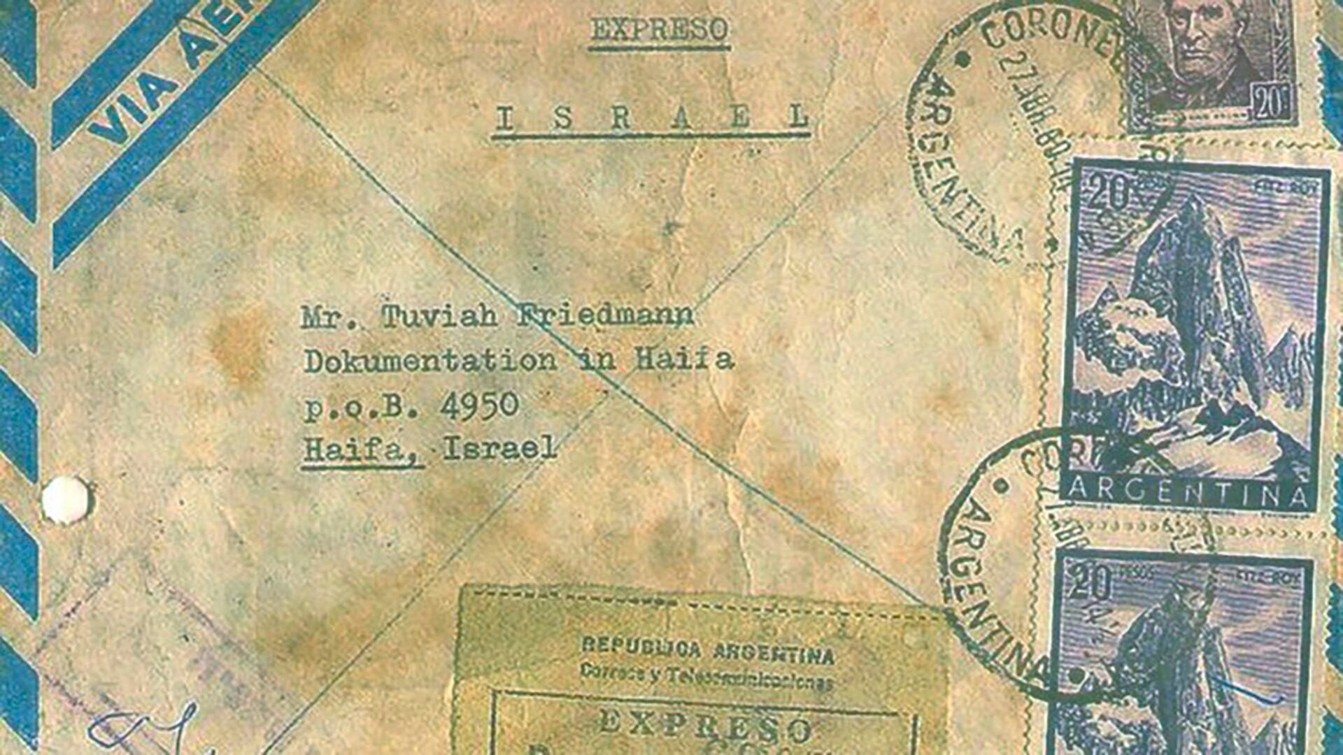 Una de las cartas que Lothar Hermann envió a Israel desde Coronel Suarez