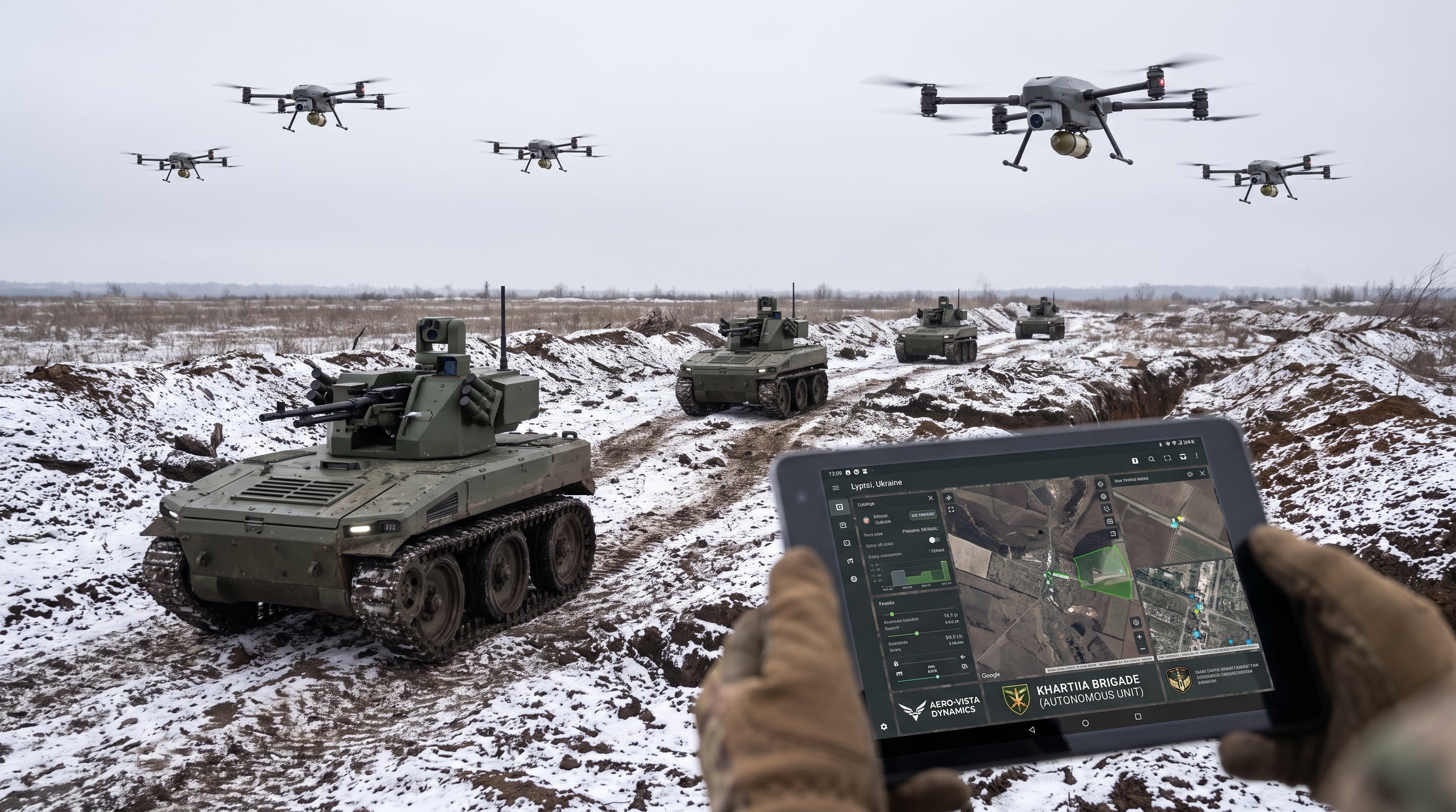 Unidades militares robotizadas operan en un campo cubierto de nieve (Imagen Ilustrativa Infobae)
