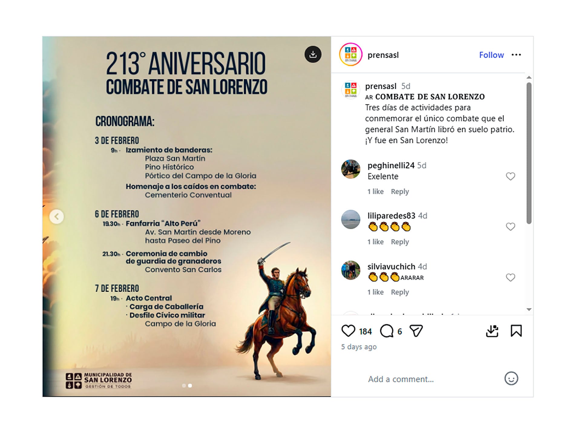 El anuncio de la Municipalidad de San Lorenzo en relación al regreso del sable de San Martín