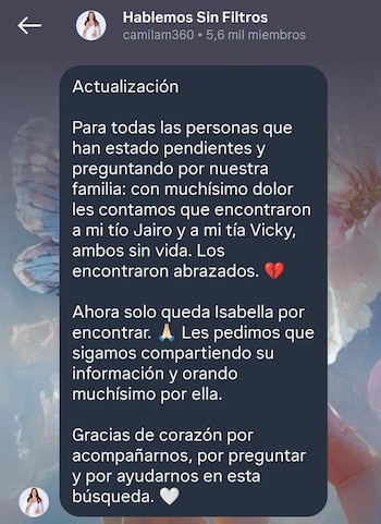 El desgarrador mensaje demostró la tristeza de esta familia por el desenlace de los esposos y una de sus hijas - crédito camilam360/Instagram