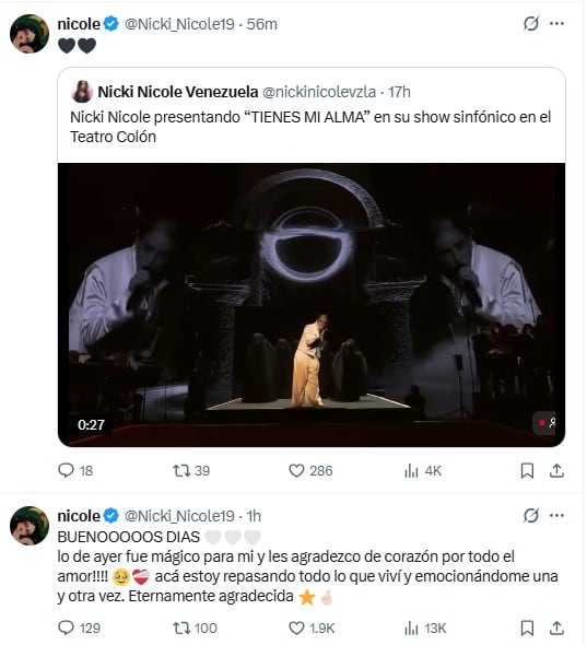 Nicki Nicole actuó en el escenario del Teatro Colón, con una gran pantalla de fondo proyectando imágenes, durante su concierto sinfónico.