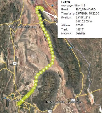 El registro de la trayectoria de vuelo del helicóptero